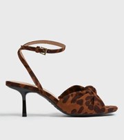 New Look Wide Fit Brown Leopard Print Knot Stiletto Heel Sandals